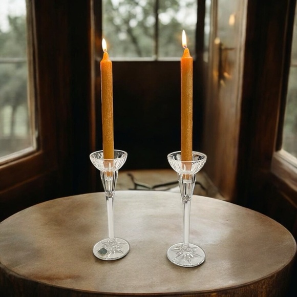 Pair of Elegant Mikasa Cut Crystal Golden Tiara Candlesticks Germany - Picture 3 of 12